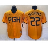 Men's Pittsburgh Pirates #22 Andrew McCutchen Gold 2023 City Connect Stitched Jersey 1