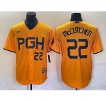 Men's Pittsburgh Pirates #22 Andrew McCutchen Number Gold 2023 City Connect Stitched Jersey 1