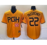 Men's Pittsburgh Pirates #22 Andrew McCutchen Number Gold 2023 City Connect Stitched Jersey 2
