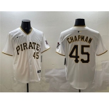 Men's Pittsburgh Pirates #45 Aroldis Chapman White Home Limited Stitched Baseball Jersey