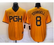 Men's Pittsburgh Pirates #8 Willie Stargell Gold 2023 City Connect Stitched Jersey 1