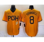 Men's Pittsburgh Pirates #8 Willie Stargell Gold 2023 City Connect Stitched Jersey
