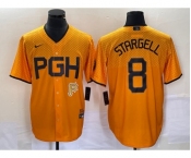 Men's Pittsburgh Pirates #8 Willie Stargell Gold 2023 City Connect Stitched Jersey