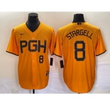 Men's Pittsburgh Pirates #8 Willie Stargell Number Gold 2023 City Connect Stitched Jersey 1