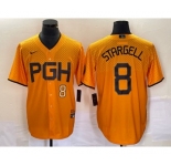 Men's Pittsburgh Pirates #8 Willie Stargell Number Gold 2023 City Connect Stitched Jersey 2