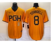 Men's Pittsburgh Pirates #8 Willie Stargell Number Gold 2023 City Connect Stitched Jersey 2