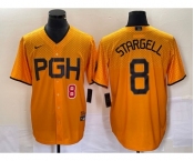 Men's Pittsburgh Pirates #8 Willie Stargell Number Gold 2023 City Connect Stitched Jersey