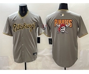 Men's Pittsburgh Pirates Team Big Logo Gray Limited Stitched Baseball Jersey