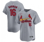 Men St Louis Cardinals #16 Nolan Gorman Grey 2024 Away Limited Stitched Baseball Jersey