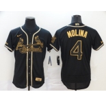 Men's Nike St. Louis Cardinals #4 Yadier Molina Black Gold Fashion Flex Base Authentic Collection Baseball Jersey