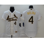 Men's Nike St. Louis Cardinals #4 Yadier Molina White Gold Fashion Flex Base Authentic Collection Baseball Jersey
