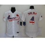 Men's Nike St. Louis Cardinals #4 Yadier Molina Yadi White USA Flag Fashion Flex Base Authentic Baseball Jersey