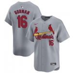 Men's St. Louis Cardinals #16 Nolan Gorman Gray 2024 Away Limited Stitched Baseball Jersey