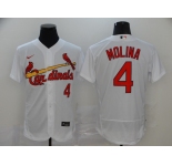 Men's St. Louis Cardinals #4 Yadier Molina White Home Flex Base Authentic Collection Baseball Jersey
