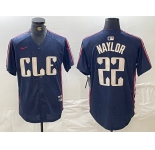 Men's Cleveland Guardians #22 Josh Naylor Navy 2024 City Connect Limited Stitched Jersey