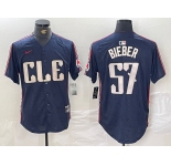 Men's Cleveland Guardians #22 Shane Bieber Navy 2024 City Connect Limited Stitched Jersey