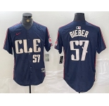 Men's Cleveland Guardians #22 Shane Bieber Number Navy 2024 City Connect Limited Stitched Jersey