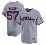Men's Cleveland Guardians #57 Shane Bieber Gray 2025 Alternate Limited Stitched Baseball Jersey