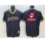 Men's Cleveland Guardians Black Team Big Logo Cool Base Stitched Jersey