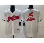 Men's Cleveland Guardians White Team Big Logo Cool Base Stitched Jersey