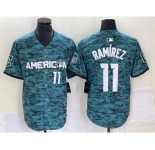 Men's Cleveland Indians #11 Jose Ramirez Number Teal 2023 All Star Cool Base Stitched Jersey