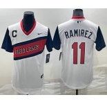 Men's Cleveland Indians #11 Jose Ramirez White 2021 Little League Classic Stitched Nike Jersey