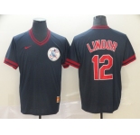 Men's Nike Cleveland Indians #12 Francisco Lindor Navy Blue M&N MLB Jersey