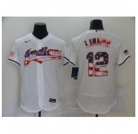 Men's Nike Cleveland Indians #12 Francisco Lindor White 2020 Stars & Stripes 4th of July Jersey