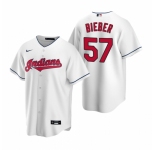 Men's Nike Cleveland Indians #57 Shane Bieber White Home Stitched Baseball Jersey