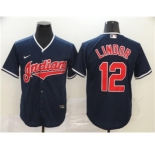 Men's Nike Indians #12 Francisco Lindor Navy 2020 Baseball Cool Base Jersey