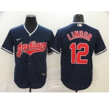 Nike Men's Cleveland Indians #12 Francisco Lindor  Navy Blue Alternate Cool Base Baseball Jersey