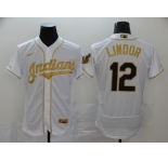 Nike Men's Cleveland Indians #12 Francisco Lindor White Gold  Home Flex Base Authentic Collection Baseball Jersey
