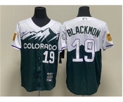 Men's Colorado Rockies #19 Charlie Blackmon Green 2022 City Connect Cool Base Stitched Jersey