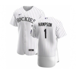 Men's Nike Colorado Rockies #1 Garrett Hampson White Home 2020 Authentic Player Baseball Jersey