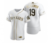 Men's Nike Colorado Rockies #19 Charlie Blackmon White 2020 Authentic Golden Edition Baseball Jersey