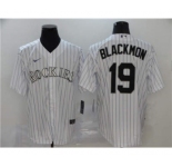 Men's Nike Colorado Rockies #19 Charlie Blackmon White 2020 Baseball Cool Base Jersey