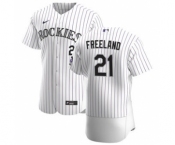 Men's Nike Colorado Rockies #21 Kyle Freeland White Home 2020 Authentic Player Baseball Jersey