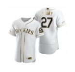 Men's Nike Colorado Rockies #27 Trevor Story White 2020 Authentic Golden Edition Baseball Jersey