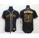 Men's Nike Colorado Rockies #28 Nolan Arenado Black Gold 2020 Baseball Flexbase Jersey