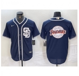Men San Diego Padres Navy Team Big Logo Cool Base Stitched Baseball Jersey 4