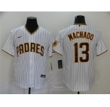 Men's Nike San Diego Padres #13 Manny Machado White Brown Home Stitched Baseball Jersey