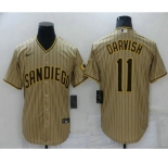 Men's San Diego Padres #11 Yu Darvish Brown Team Logo Stitched MLB Cool Base Nike Jersey