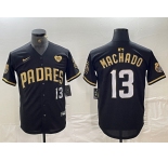 Men's San Diego Padres #13 Manny Machado Black Gold With Patch Cool Base Stitched Baseball Jersey