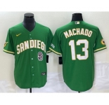 Men's San Diego Padres #13 Manny Machado Green Cool Base Stitched Baseball Jersey 1