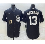Men's San Diego Padres #13 Manny Machado Number Black 2023 Cool Base Stitched Jersey