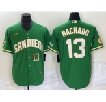Men's San Diego Padres #13 Manny Machado Number Green Cool Base Stitched Baseball Jersey