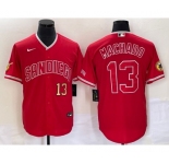 Men's San Diego Padres #13 Manny Machado Number Red NEW 2023 Cool Base Stitched Jersey