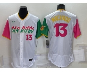 Men's San Diego Padres #13 Manny Machado White Number 2022 City Connect Flex Base Stitched Jersey