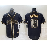 Men's San Diego Padres #19 Tony Gwynn Black Gold Cool Base Jersey