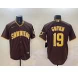 Men's San Diego Padres #19 Tony Gwynn Brown Cool Base Stitched Baseball Jersey